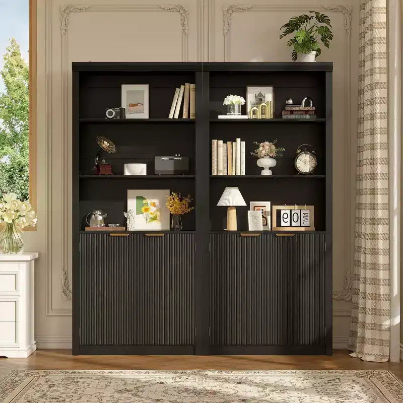 Étagère haute de 180 cm de style ferme moderne avec tiroir et portes, meuble de rangement autonome à 5 niveaux et étagère de présentation pour bureau à domicile ou salon