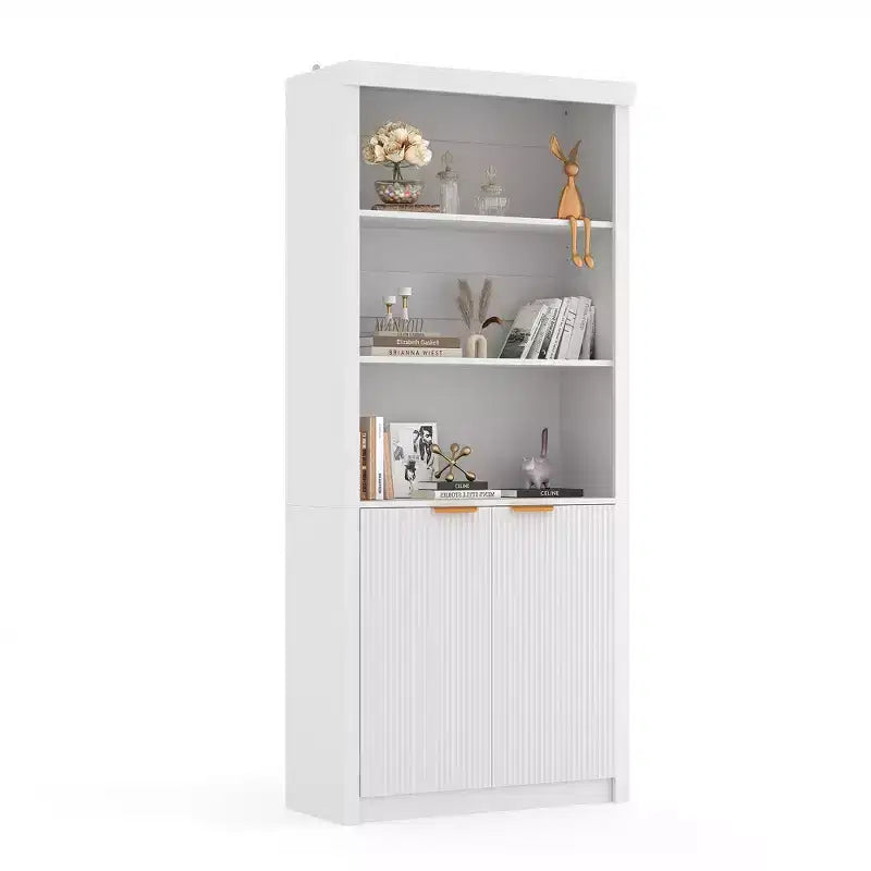 Étagère haute de 180 cm de style ferme moderne avec tiroir et portes, meuble de rangement autonome à 5 niveaux et étagère de présentation pour bureau à domicile ou salon