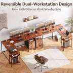 Bureau d'angle en L marron de 66 pouces avec station de charge, bureau de jeu réversible, classeur, support de moniteur, rangement, poste de travail de bureau à domicile