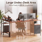 Bureau d'angle en L marron de 66 pouces avec station de charge, bureau de jeu réversible, classeur, support de moniteur, rangement, poste de travail de bureau à domicile