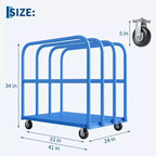 Chariot de plate-forme pliant robuste de 2000 lb avec mains courantes latérales doubles, roues pivotantes de 5 pouces, chariot roulant à plateau plat de 37x24 pouces Bleu