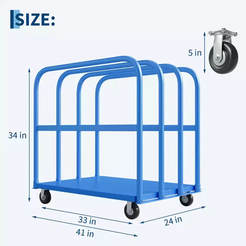Chariot de plate-forme pliant robuste de 2000 lb avec mains courantes latérales doubles, roues pivotantes de 5 pouces, chariot roulant à plateau plat de 37x24 pouces Bleu