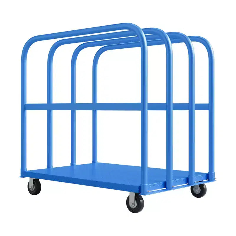 Chariot de plate-forme pliant robuste de 2000 lb avec mains courantes latérales doubles, roues pivotantes de 5 pouces, chariot roulant à plateau plat de 37x24 pouces Bleu