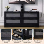 Meuble TV commode avec tiroirs et portes en rotin