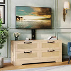 Meuble TV commode avec tiroirs et portes en rotin