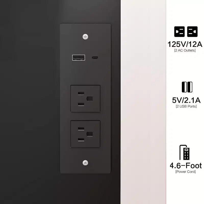 Coiffeuse de luxe de 43 cm avec miroir LED, rangement organisé, multiprise intégrée, support pour sèche-cheveux et tabouret assorti pour chambre à coucher