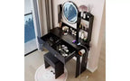 Coiffeuse de luxe de 43 cm avec miroir LED, rangement organisé, multiprise intégrée, support pour sèche-cheveux et tabouret assorti pour chambre à coucher