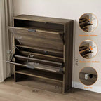 Meuble à chaussures cannelé avec 2 tiroirs basculants, meuble à chaussures haut sur pied dissimulé pour entrée, couloir et salon