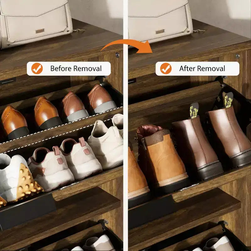 Meuble à chaussures cannelé avec 2 tiroirs basculants, meuble à chaussures haut sur pied dissimulé pour entrée, couloir et salon
