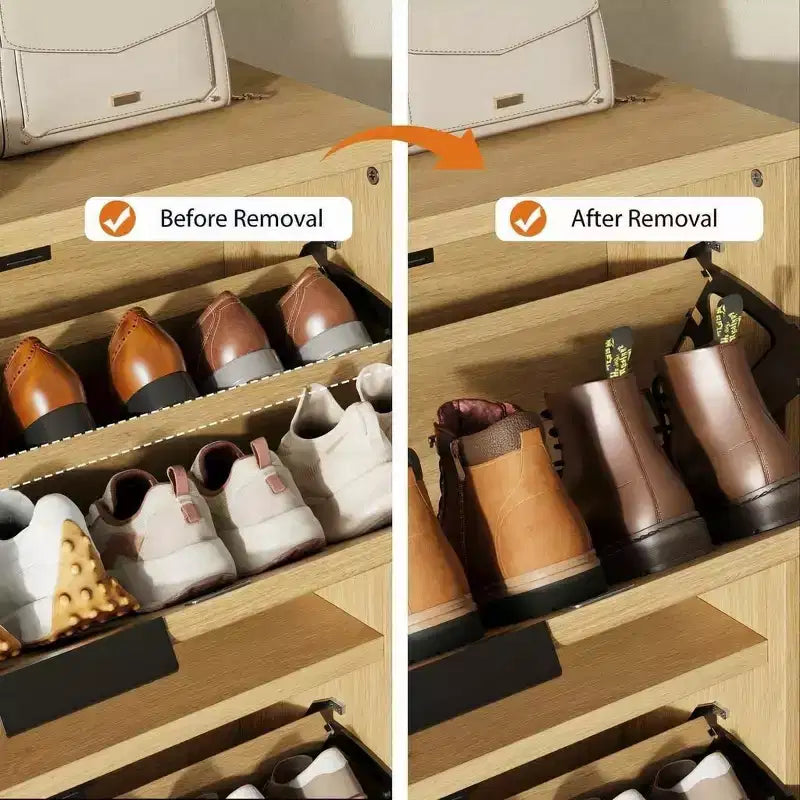 Meuble à chaussures cannelé avec 2 tiroirs basculants, meuble à chaussures haut sur pied dissimulé pour entrée, couloir et salon