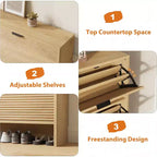 Meuble à chaussures cannelé avec 2 tiroirs basculants, meuble à chaussures haut sur pied dissimulé pour entrée, couloir et salon