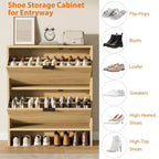 Meuble à chaussures cannelé avec 2 tiroirs basculants, meuble à chaussures haut sur pied dissimulé pour entrée, couloir et salon