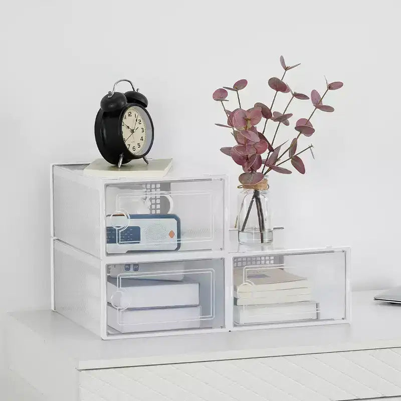 Lot de 18 grandes boîtes de rangement à chaussures empilables en plastique transparent avec porte à charnière, convient aux baskets et chaussures, 36,1 x 25,9 x 20,1 cm