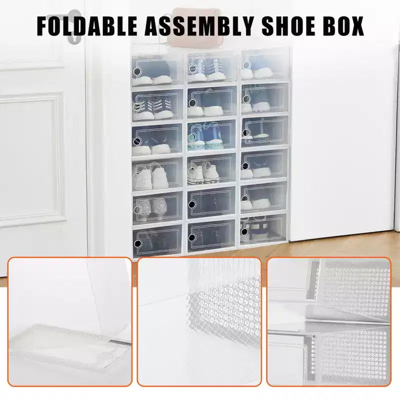 Lot de 18 grandes boîtes de rangement à chaussures empilables en plastique transparent avec porte à charnière, convient aux baskets et chaussures, 36,1 x 25,9 x 20,1 cm