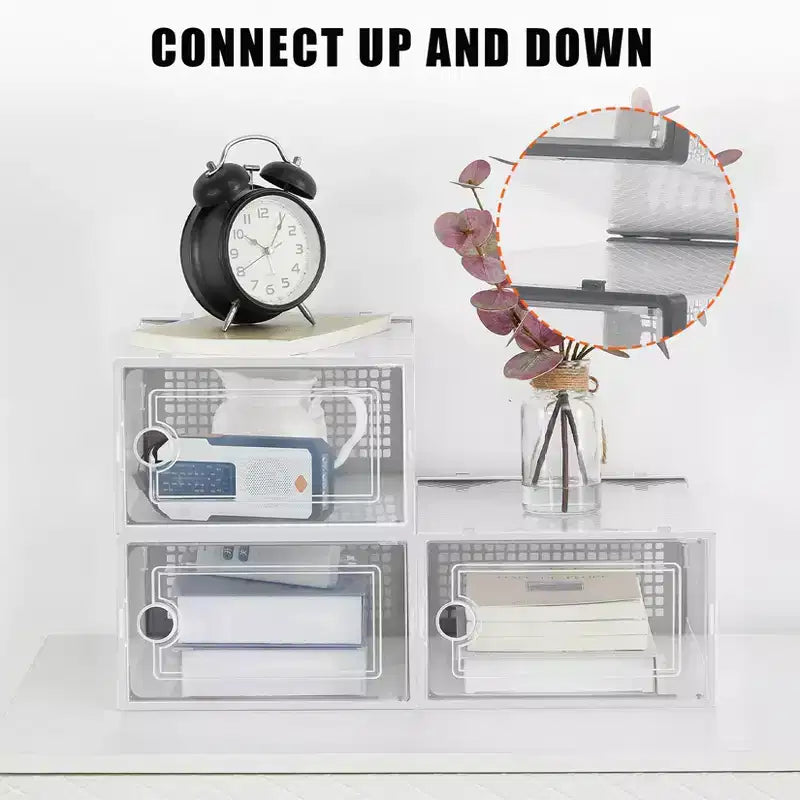 Lot de 18 grandes boîtes de rangement à chaussures empilables en plastique transparent avec porte à charnière, convient aux baskets et chaussures, 36,1 x 25,9 x 20,1 cm