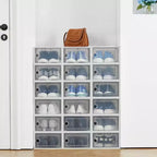 Lot de 18 grandes boîtes de rangement à chaussures empilables en plastique transparent avec porte à charnière, convient aux baskets et chaussures, 36,1 x 25,9 x 20,1 cm