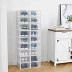 Lot de 18 grandes boîtes de rangement à chaussures empilables en plastique transparent avec porte à charnière, convient aux baskets et chaussures, 36,1 x 25,9 x 20,1 cm