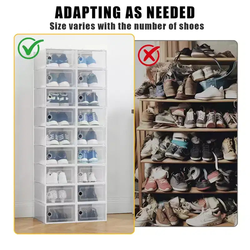 Lot de 18 grandes boîtes de rangement à chaussures empilables en plastique transparent avec porte à charnière, convient aux baskets et chaussures, 36,1 x 25,9 x 20,1 cm