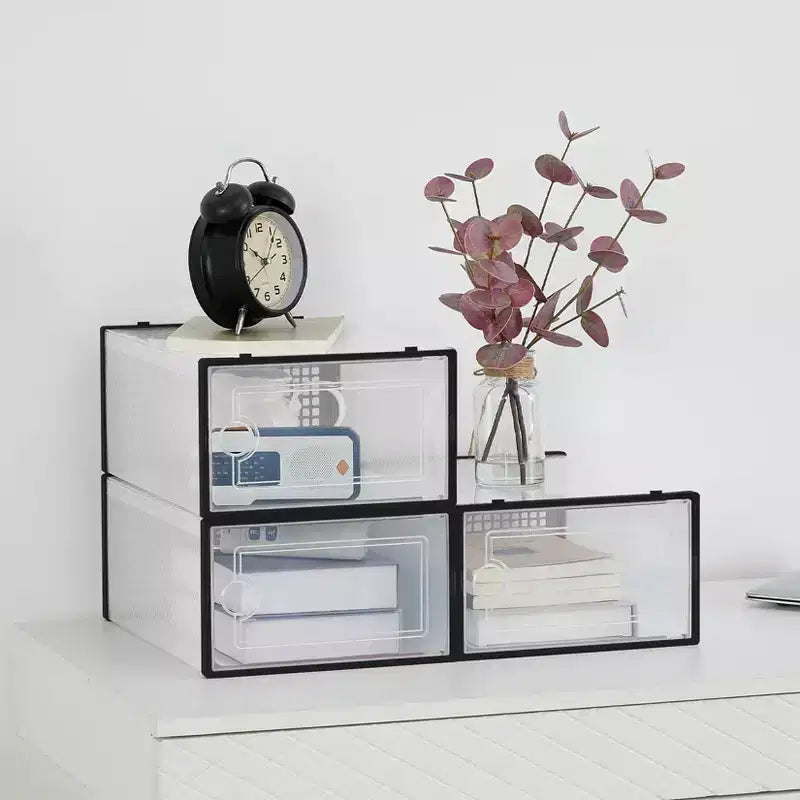 Lot de 18 grandes boîtes de rangement à chaussures empilables en plastique transparent avec porte à charnière, convient aux baskets et chaussures, 36,1 x 25,9 x 20,1 cm