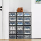 Lot de 18 grandes boîtes de rangement à chaussures empilables en plastique transparent avec porte à charnière, convient aux baskets et chaussures, 36,1 x 25,9 x 20,1 cm
