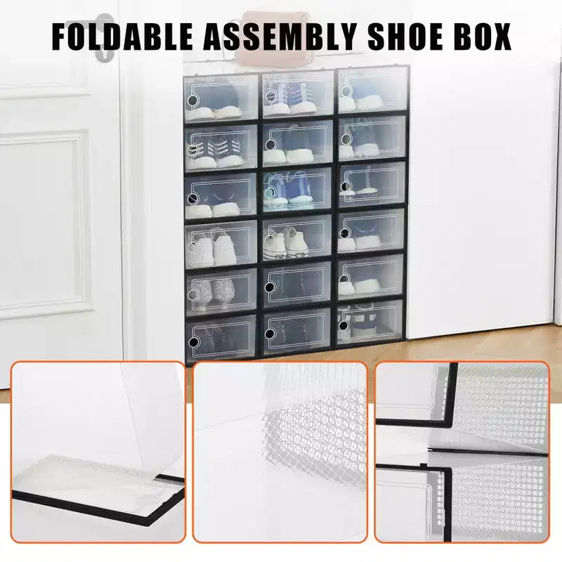 Lot de 18 grandes boîtes de rangement à chaussures empilables en plastique transparent avec porte à charnière, convient aux baskets et chaussures, 36,1 x 25,9 x 20,1 cm