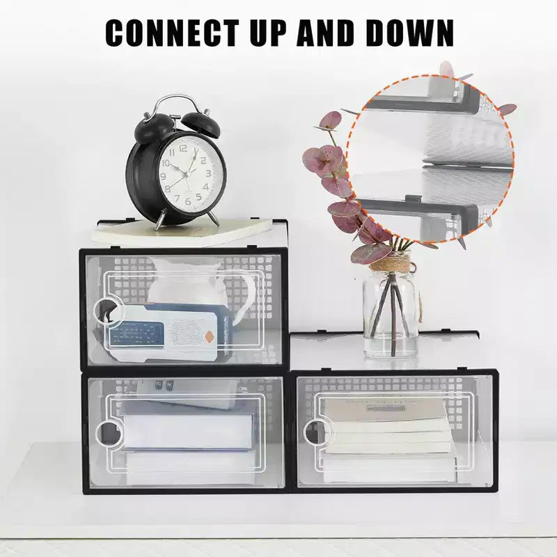 Lot de 18 grandes boîtes de rangement à chaussures empilables en plastique transparent avec porte à charnière, convient aux baskets et chaussures, 36,1 x 25,9 x 20,1 cm