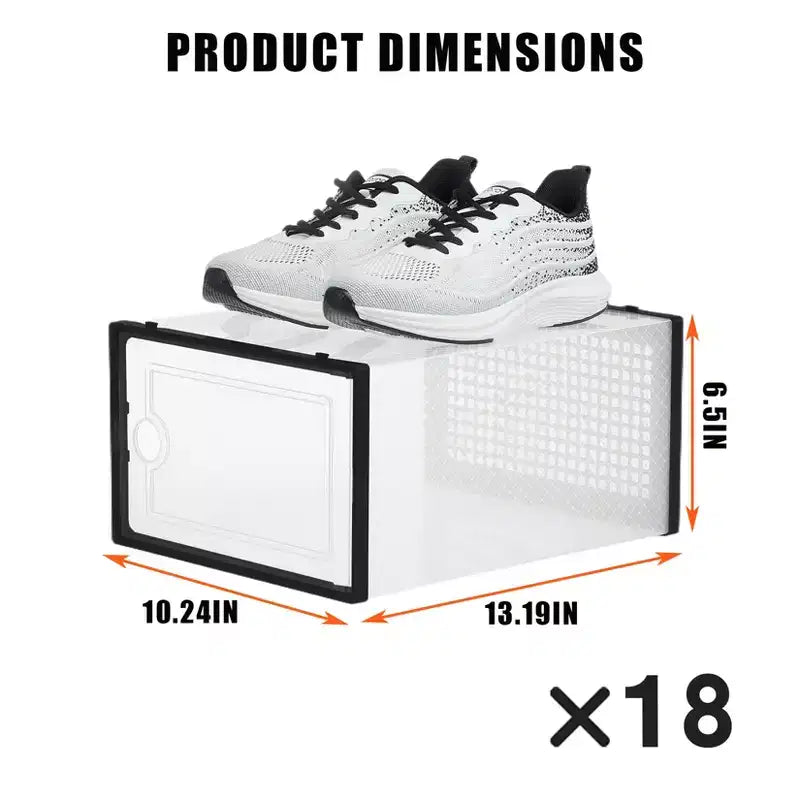 Lot de 18 grandes boîtes de rangement à chaussures empilables en plastique transparent avec porte à charnière, convient aux baskets et chaussures, 36,1 x 25,9 x 20,1 cm