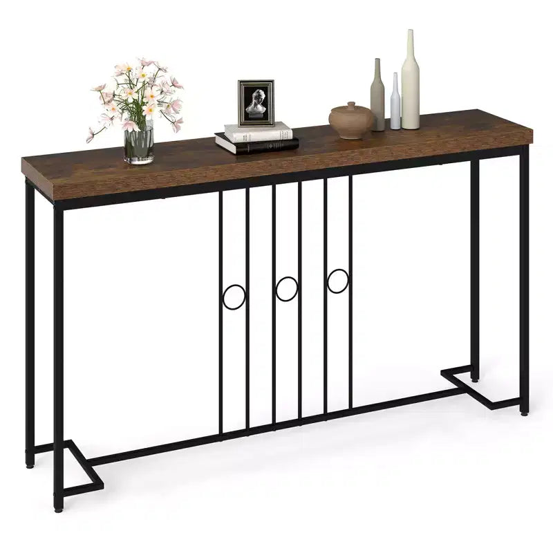 Costway Industrial Console Table 55'' Narrow Table w/ H-Shaped Base & Spacious Tabletop