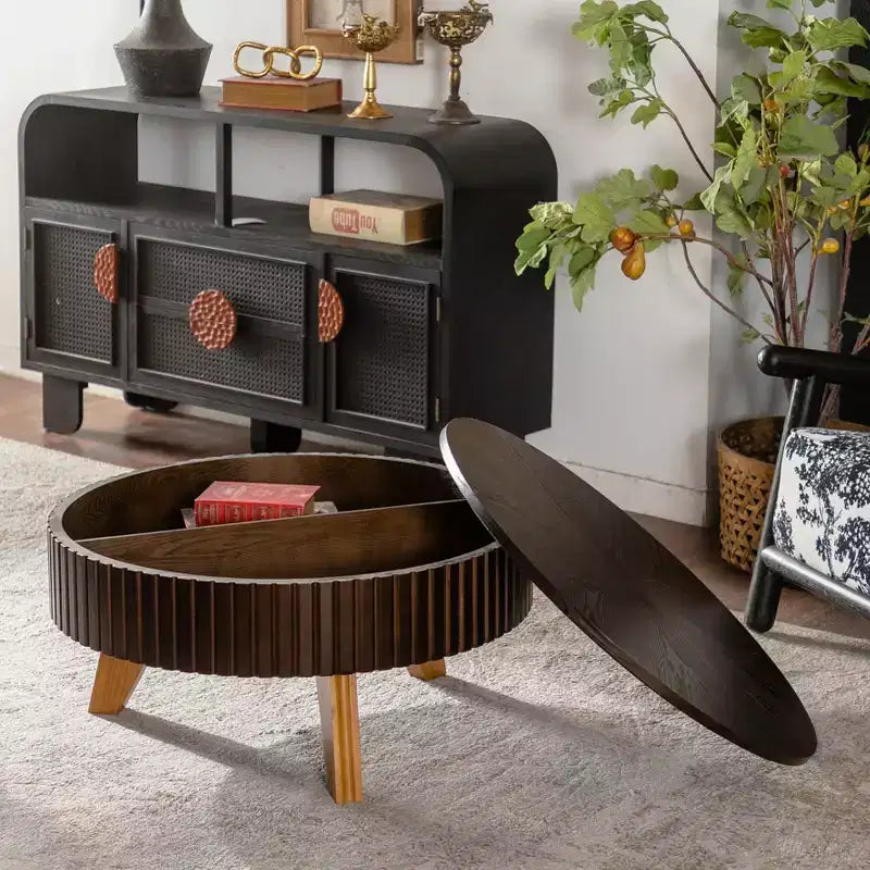 Table basse ronde rétro de 31,5 avec espace de rangement