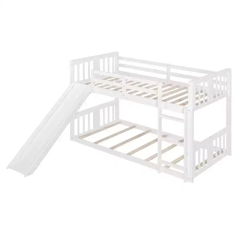 Lit superposé bas en bois jumeau sur jumeau avec toboggan réversible