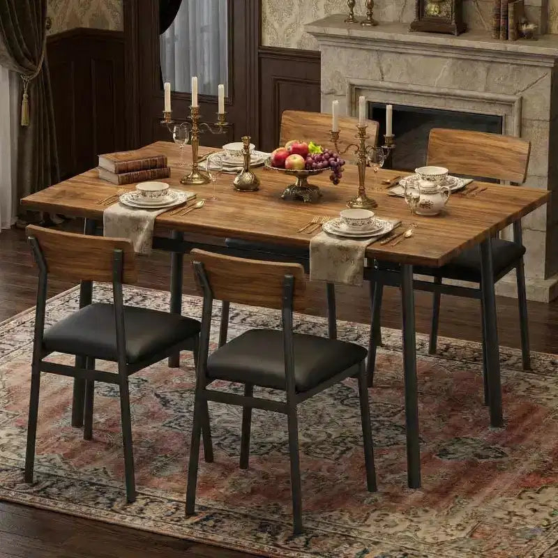 Ensemble table de salle à manger en bois 5 pièces pour 4 personnes, table à bords lisses avec 4 chaises rembourrées, ensemble compact pour appartement et petits espaces