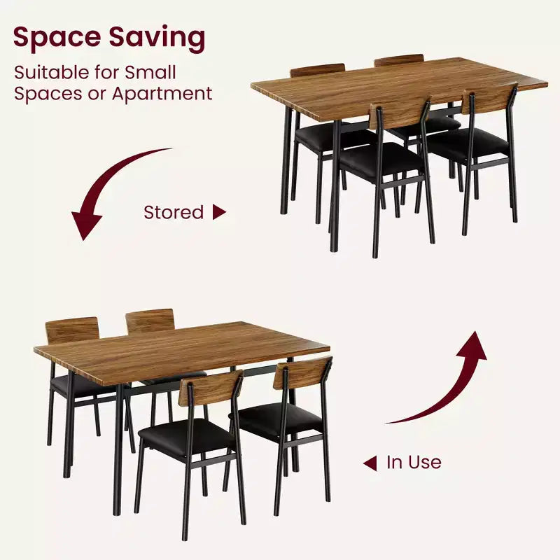 Ensemble table de salle à manger en bois 5 pièces pour 4 personnes, table à bords lisses avec 4 chaises rembourrées, ensemble compact pour appartement et petits espaces