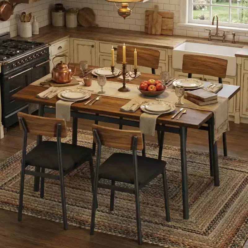 Ensemble table de salle à manger en bois 5 pièces pour 4 personnes, table à bords lisses avec 4 chaises rembourrées, ensemble compact pour appartement et petits espaces