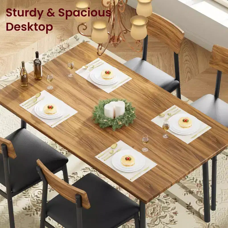 Ensemble table de salle à manger en bois 5 pièces pour 4 personnes, table à bords lisses avec 4 chaises rembourrées, ensemble compact pour appartement et petits espaces