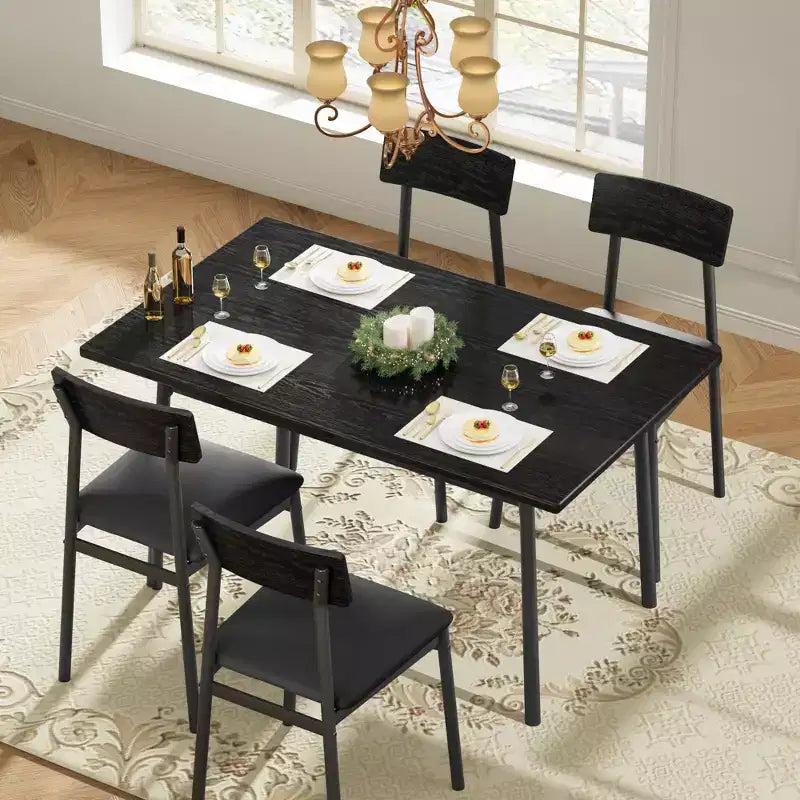 Ensemble table de salle à manger en bois 5 pièces pour 4 personnes, table à bords lisses avec 4 chaises rembourrées, ensemble compact pour appartement et petits espaces