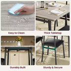 Ensemble table de salle à manger en bois 5 pièces pour 4 personnes, table à bords lisses avec 4 chaises rembourrées, ensemble compact pour appartement et petits espaces