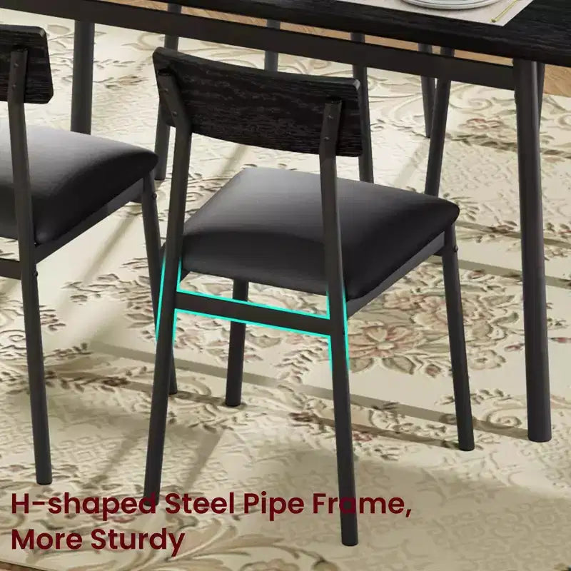 Ensemble table de salle à manger en bois 5 pièces pour 4 personnes, table à bords lisses avec 4 chaises rembourrées, ensemble compact pour appartement et petits espaces