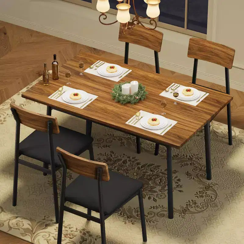 Ensemble table de salle à manger en bois 5 pièces pour 4 personnes, table à bords lisses avec 4 chaises rembourrées, ensemble compact pour appartement et petits espaces