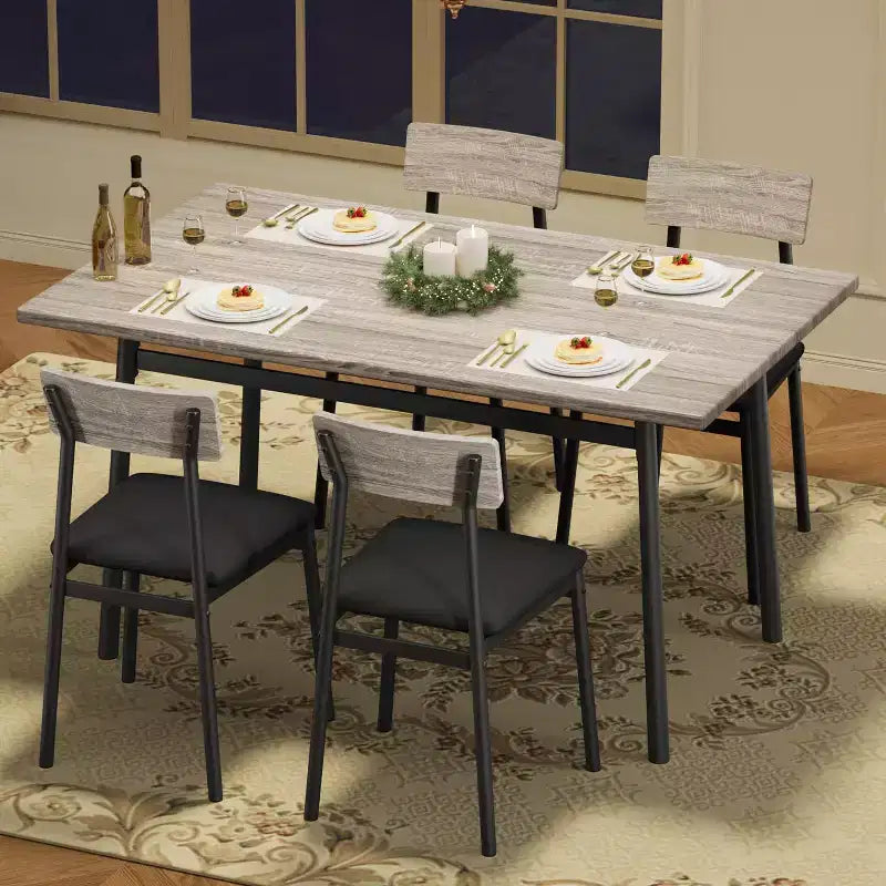 Ensemble table de salle à manger en bois 5 pièces pour 4 personnes, table à bords lisses avec 4 chaises rembourrées, ensemble compact pour appartement et petits espaces