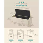 Banc de rangement ottoman, banc de rangement avec pieds, bout de lit avec charnières de sécurité, tirette, tissu aspect lin