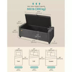 Banc de rangement ottoman, banc de rangement avec pieds, bout de lit avec charnières de sécurité, tirette, tissu aspect lin
