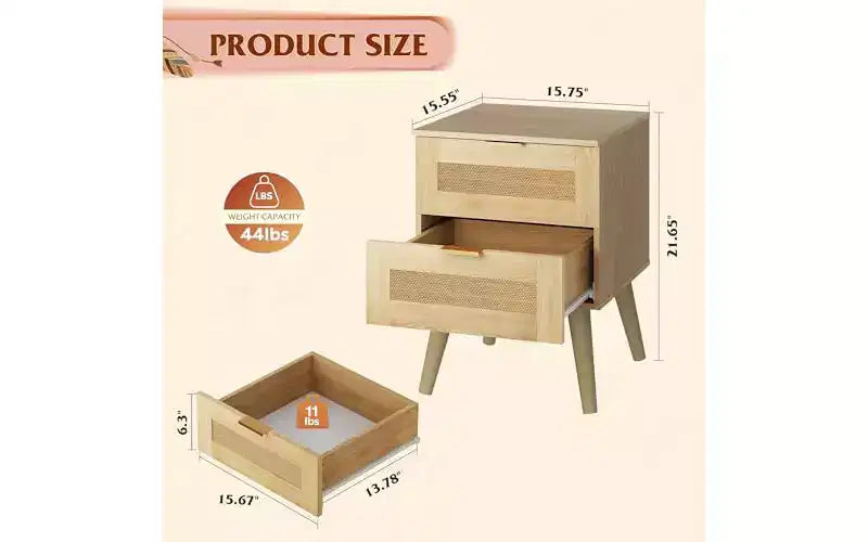 Tables de chevet en bois, lot de 2 tables de chevet en rotin