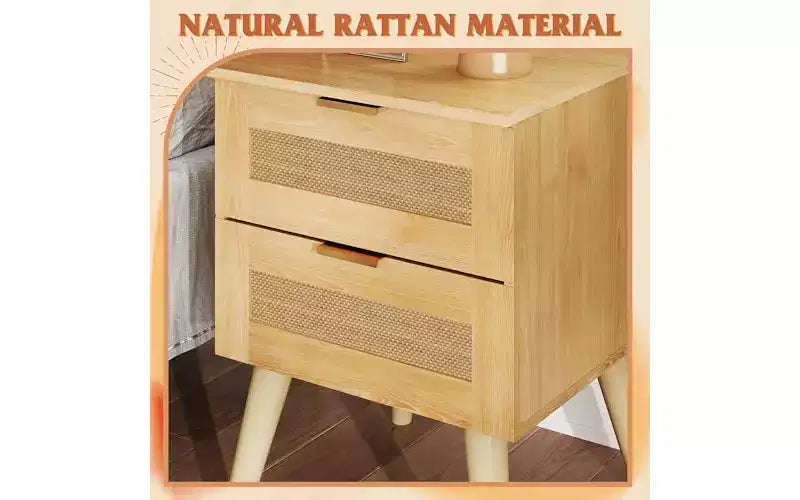 Tables de chevet en bois, lot de 2 tables de chevet en rotin