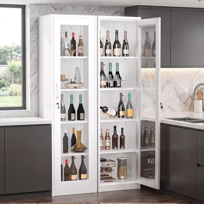 Armoire de rangement à outils en acier blanc, verre simple face (pré-percée)