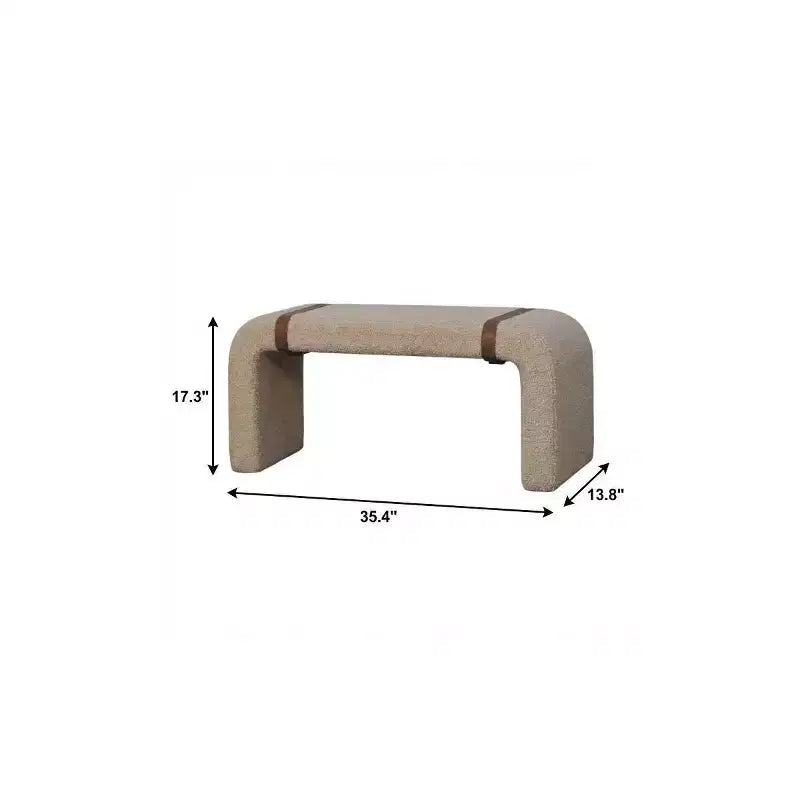 Banc rembourré en bouclette beige et marron et cuir 35