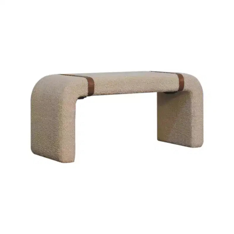 Banc rembourré en bouclette beige et marron et cuir 35
