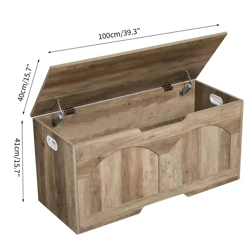 Coffre de rangement en bois de 99,8 cm avec poignée découpée en U, charnière de sécurité, supporte 136 kg et assemblage facile pour organisateur de jouets