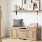 Coffre de rangement en bois de 99,8 cm avec poignée découpée en U, charnière de sécurité, supporte 136 kg et assemblage facile pour organisateur de jouets