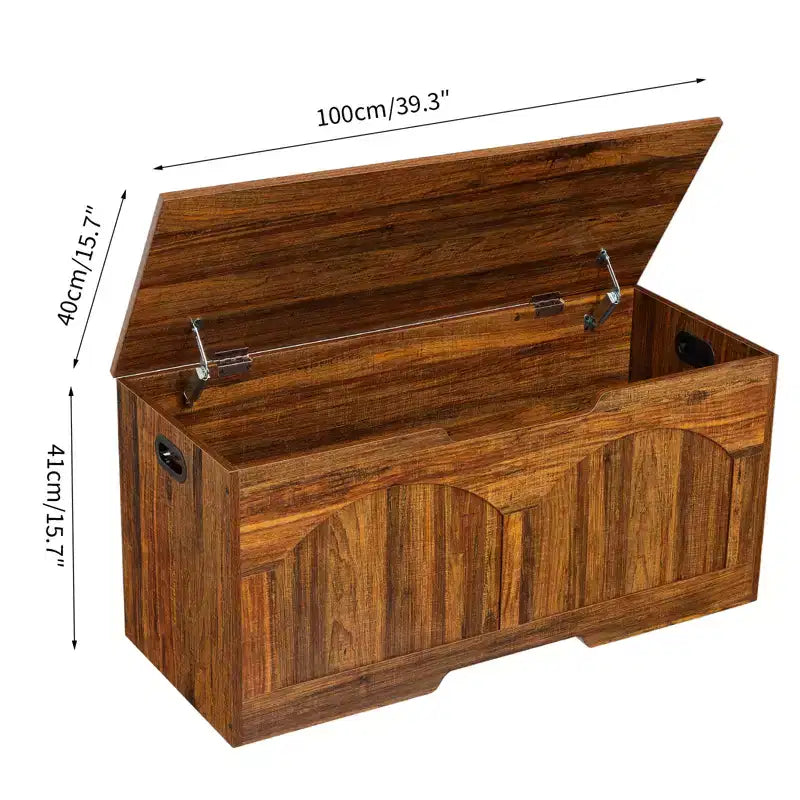 Coffre de rangement en bois de 99,8 cm avec poignée découpée en U, charnière de sécurité, supporte 136 kg et assemblage facile pour organisateur de jouets