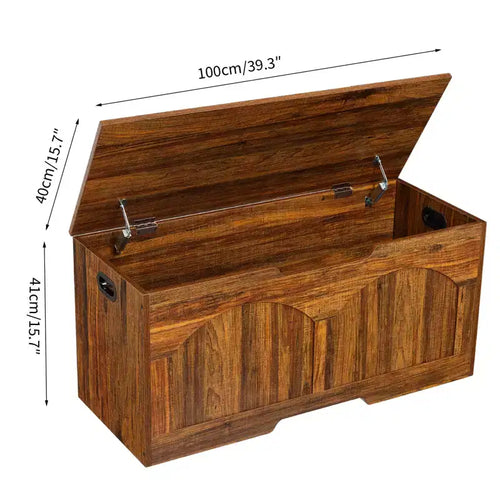 Coffre de rangement en bois de 99,8 cm avec poignée découpée en U, charnière de sécurité, supporte 136 kg et assemblage facile pour organisateur de jouets